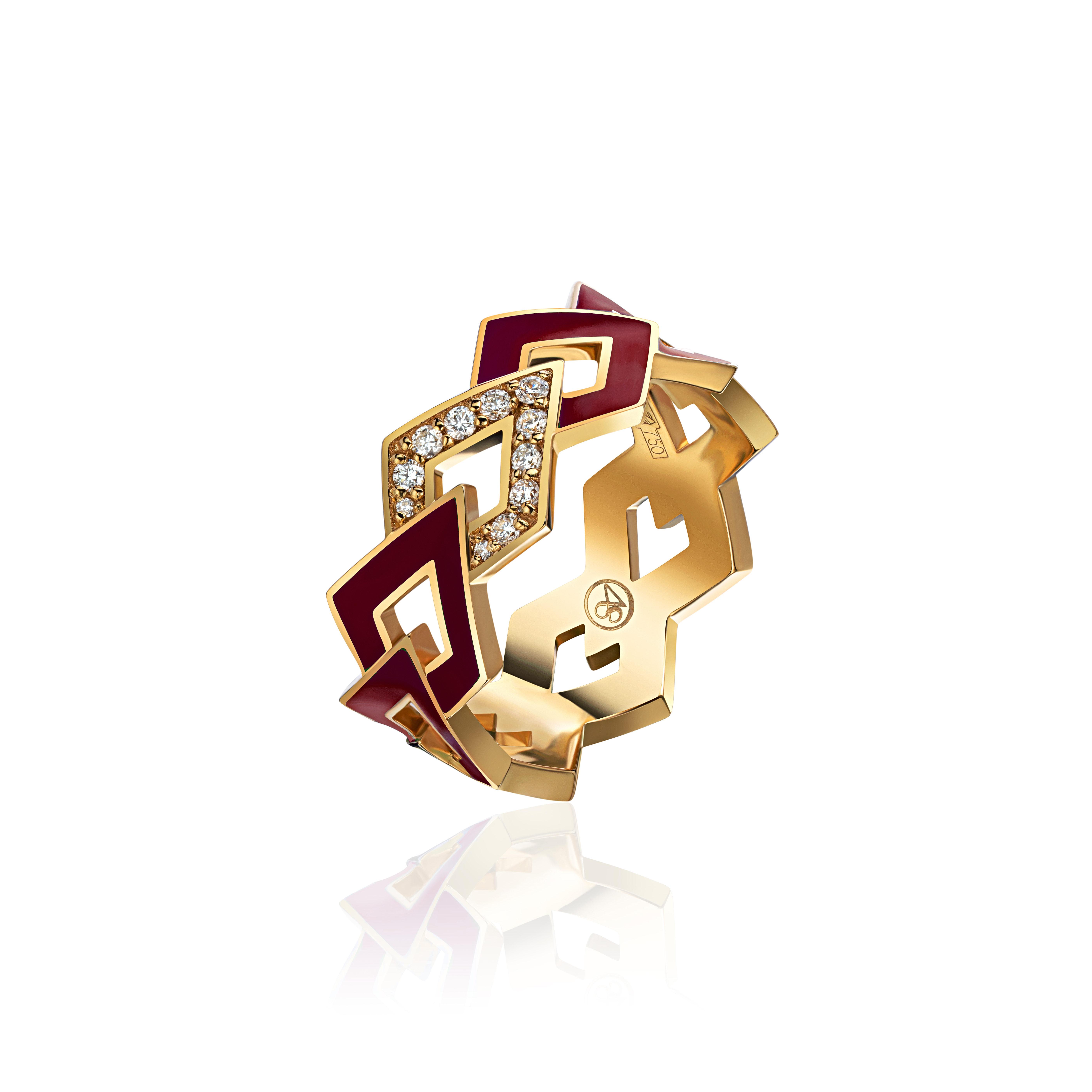 Бордо_2 La Floraison Enamel Ring - Image 1