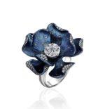 High Jewelry Titanium and White Gold Ring with Colorless Diamonds