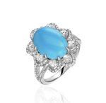 High Jewelry White Gold Ring with Turquoise and Colorless Diamonds