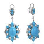 High Jewelry White Gold Earrings with Turquoise and Diamonds