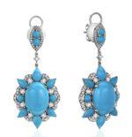 High Jewelry White Gold Earrings with Turquoise and Diamonds