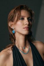 High Jewelry White Gold Earrings with Turquoise and Diamonds - Image 2