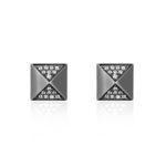 Le Rhombe Gold Stud Earrings with Black Rhodium Plating and Colorless Diamonds