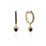 Le Rhombe Yellow Gold Earrings with Colorless and Black Diamonds and Black Sapphires