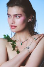 So Posh Leaf-Motif Slave Bracelet with Ural Emeralds and Diamonds