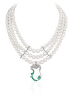 Moi Transformable Necklace with Pearls and Emeralds