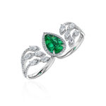 High Jewelry Double Ring with Ural Emerald and Diamonds
