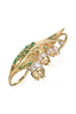 Lis des Vallées Triple Ring with Pearls, Emeralds, Tsavorites, and Diamonds