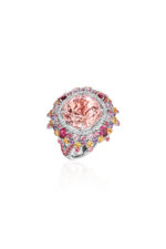 High Jewelry Ring with Morganite, Amethysts, Rhodolites, Diamonds, Pink and Yellow Sapphires