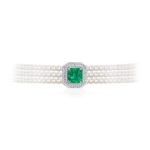 Zambian Emerald, Diamond and Pearl Choker Necklace