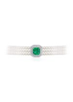 Zambian Emerald, Diamond and Pearl Choker Necklace