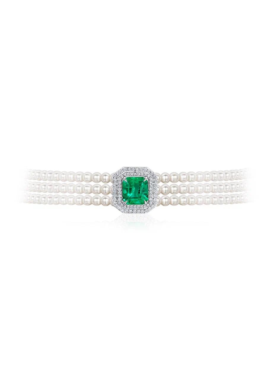 Alina Issa jewelry image Zambian Emerald, Diamond and Pearl Choker Necklace - Image 1