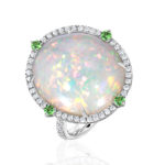 High Jewelry Ring with Opal, Tsavorites and Diamonds