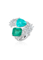 High Jewelry Ring with Paraiba Tourmaline, Emerald and Diamonds