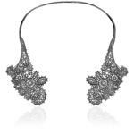 Silver and White Gold Collar Necklace with Diamonds and Black Rhodium Plating