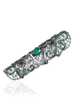 White Gold Double Ring with Emeralds, Diamonds and Black Rhodium Plating - Image 2