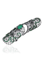 White Gold Double Ring with Emeralds, Diamonds and Black Rhodium Plating