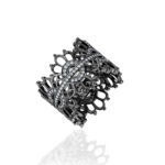 Silver and White Gold Ring with Diamonds and Black Rhodium Plating