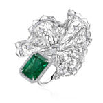 White Gold Emerald and Diamond Ring