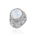 Silver and White Gold Statement Ring with Moonstone and Diamonds